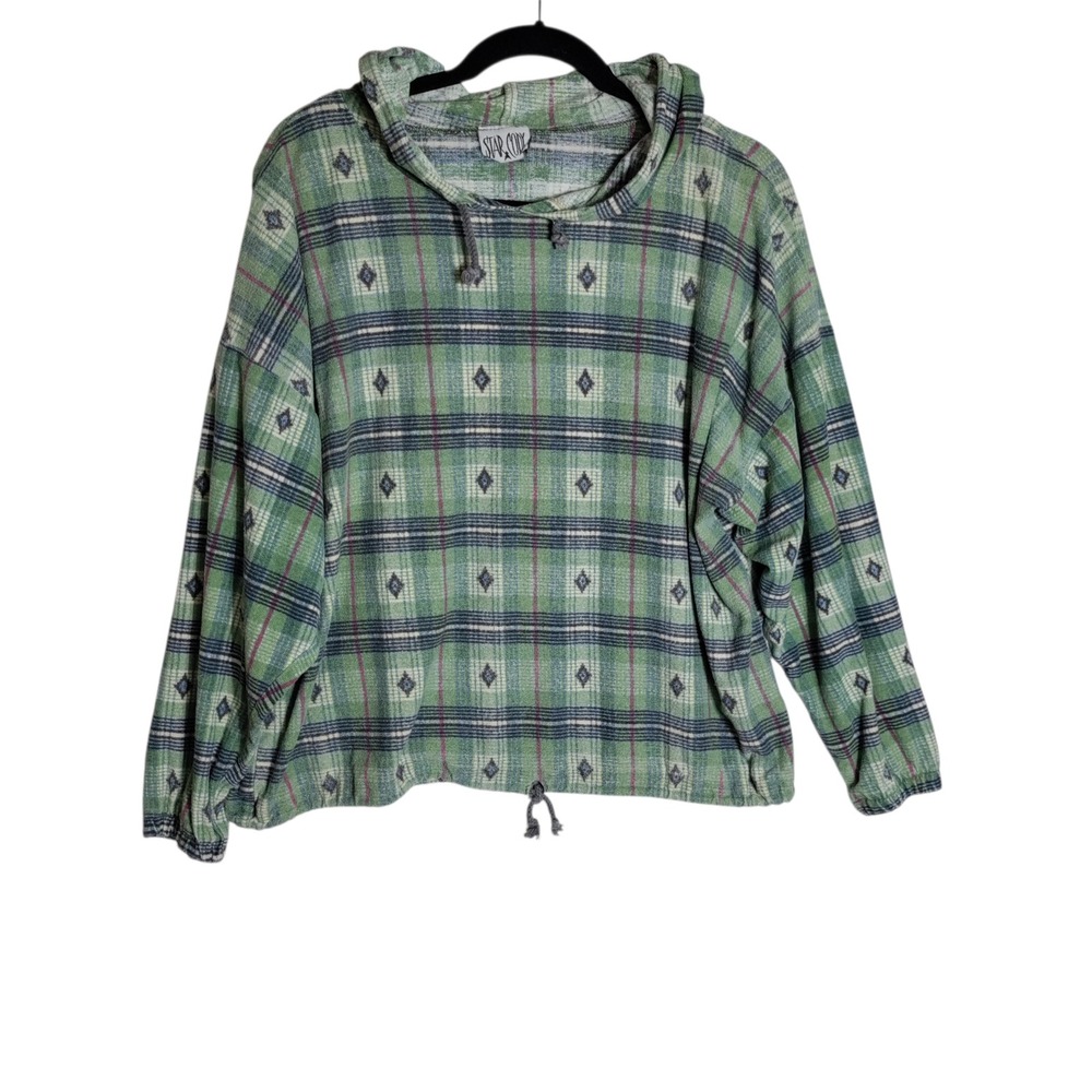 Star Cody Green Plaid Diamond Print Drawstring Hoodie Sweatshirt Style 096 Small